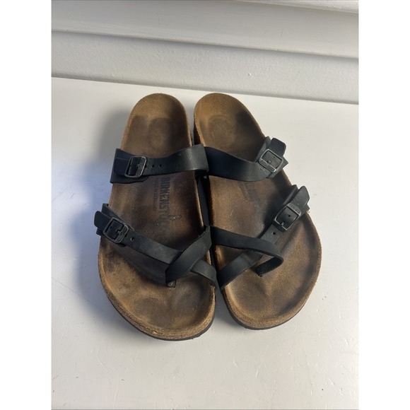 Birkenstock Shoes - Birkenstock Women's 39 Mayari Slip on Dark Brown Leather Slide Sandals Toe Loop